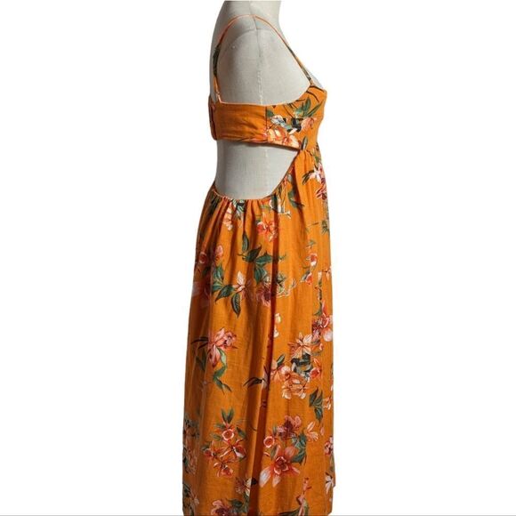 O.P.T Orange Floral Linen Blend Cut Out Maxi Dress NWT - Picture 5 of 7